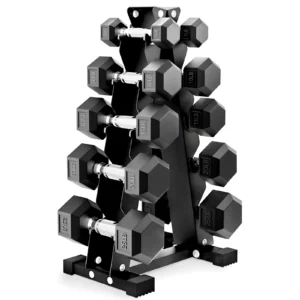 150 lb Rubber Encased Dumbbell Set with Stand – Home Gym Hand Weights